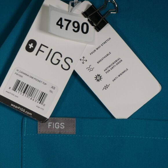 NWT Figs Green Scrub Top Women XS Nursing Medical Hospital Vet Catarina 1 Pocket - Picture 8 of 9